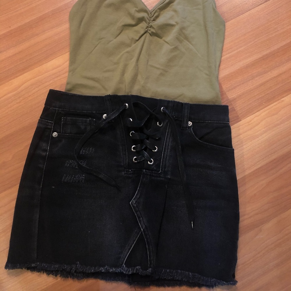 Black denim laced skirt